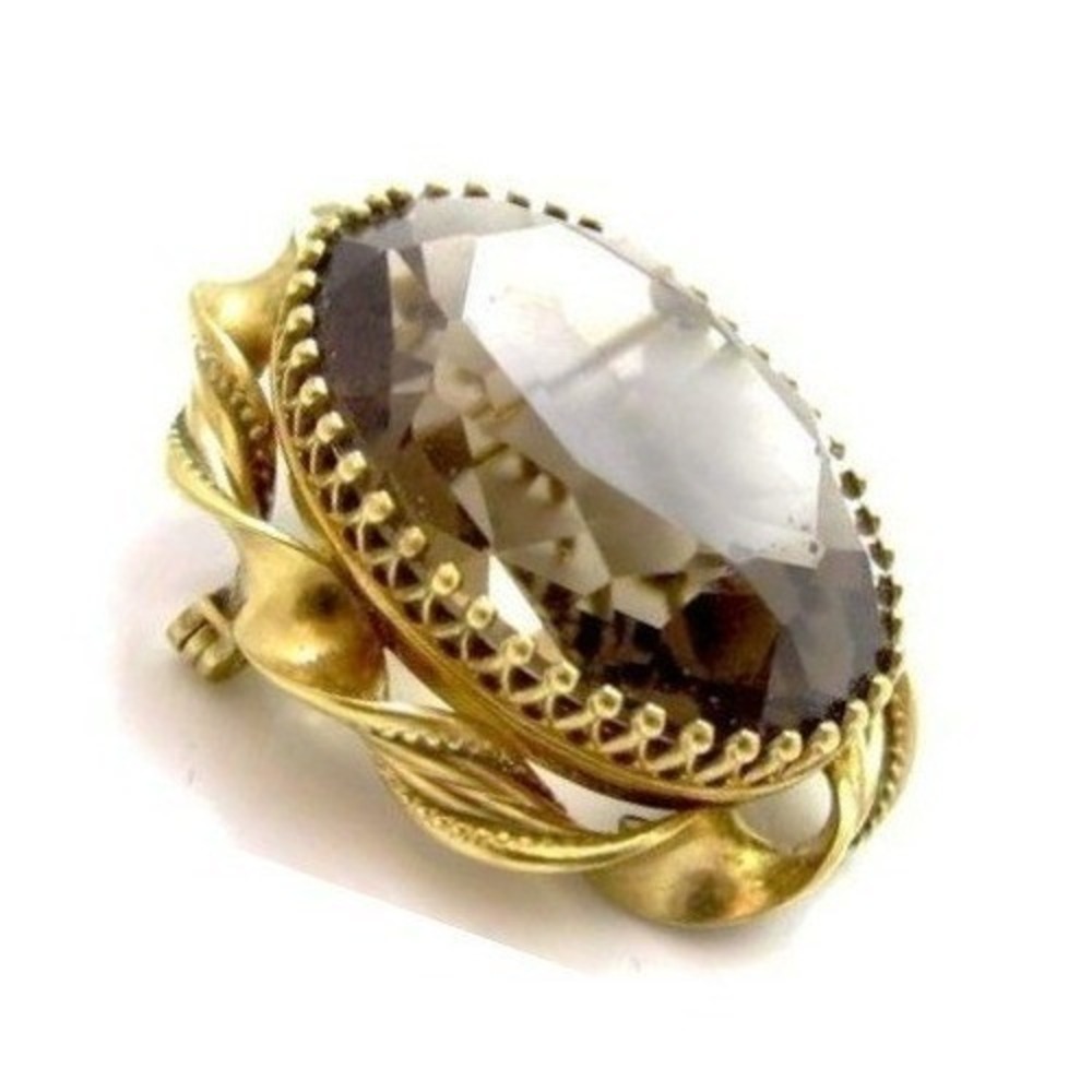 Smokey Quartz Vintage Signed 12K Gold Filled Signed Convertible Pendant Pin